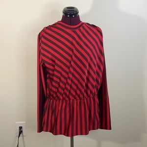 Zara Trafaluc Red & Maroon Stripe Long Sleeve Top